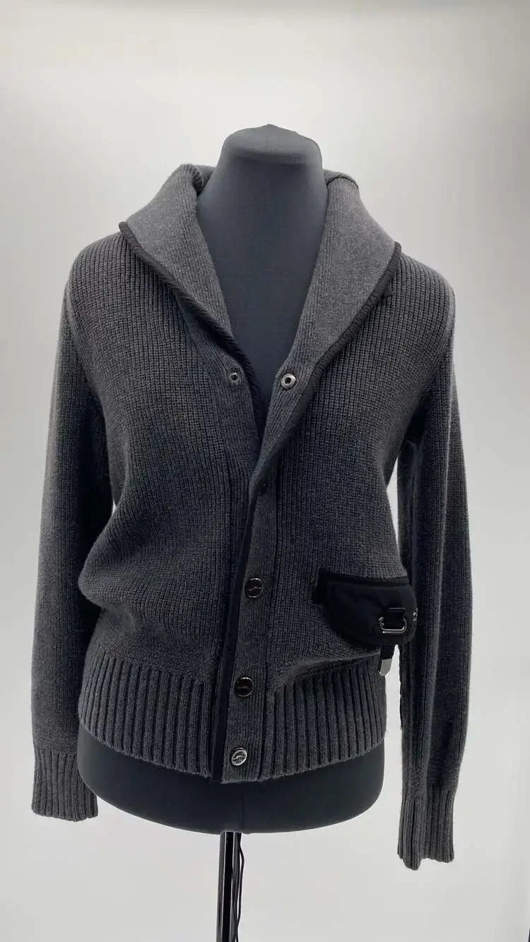 Ralph Lauren Ribbed Wool Blend Shawl Collar Cardigan with Nylon Pocket Detail